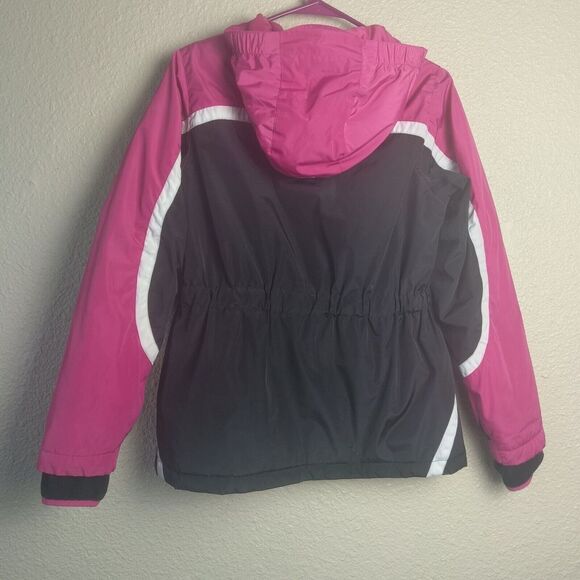 Lands End Women's Pink and Black‎ Hooded Rain Jacket, Full Zip, Size L-14, Used - Picture 2 of 8